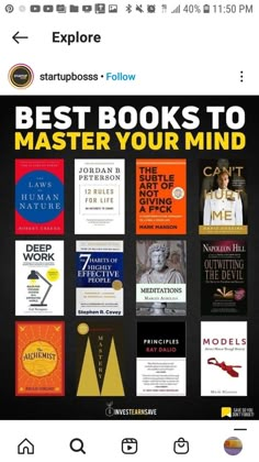 the best books to master your mind is displayed on an instagramture phone screen