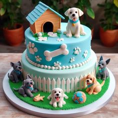 there is a cake with dogs on it