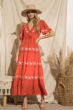 BOHO CHIC MAXI, FLORAL EMBROIDERY , I KNOW THIS IS EXACTLY WHAT YOU ARE LOOKING FOR!! DON'T MISS OUT, LIMITED ! You don't have this in your closet? Hippie Vibe Tribe getting cute fashion in daily! #tomato #womensclothing #fashionista #bohogirl #hippievibetribe #cozy #maxi Taupe Maxi Dress, Bohemian Hats, Vibe Tribe, Burnt Sienna, Boho Girl, Floral Embroidered Dress, Embroidered Maxi Dress, Silky Dress, Hippie Dresses