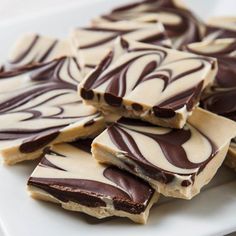 chocolate and white swirled candy bars on a plate