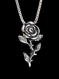 Rose Necklace Rose Charm Rose Pendant Sterling Rose Silver Rose Flower Charm Flower Jewelry Flower N Black Rose Ring, Magic Jewelry, Dragon Logo, Magic Dragon, Magic Charms, Silver Rose Ring, Pretty Jewelry Necklaces, Santa Cruz California, Silver Flower Earrings