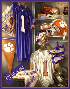 the clemson football uniform is displayed in this painting