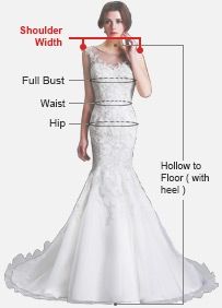 a woman in a white wedding dress with measurements