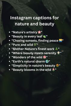 the instagram captions for nature and beauty are displayed in this screenshote