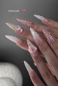 Long Almond Gel Nails, Pink Ethereal Nails, Clear Nail Set, Xl Almond Nails, Ballet Core Nails, Ulzzang Nails, Fairy Garden Nails, Fairy Aesthetic Nails, Long Pink Acrylic Nails