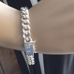 Beautiful Sterling Silver Stamped 925 7mm Approximately 7.45” Long Bracelet Chunky Silver Jewellery, Chunky Silver Bracelet, Rustic Cuff Bracelets, Long Bracelet, Preppy Life, Lava Stone Bracelet, Silver Bracelets For Women, Gold Plated Bangles, Accessories Silver