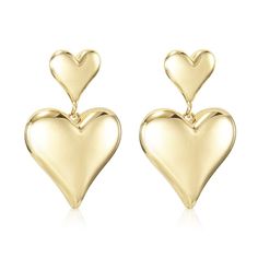 PRICES MAY VARY. Size and weight: 1.38x0.96" (35x24.4mm); 0.63oz (18g) /pair. Refer to the SIZE picture for more details. Materials: 14K gold plated brass, 925 sterling silver posts. Nickel-free, lead-free. Our dangle heart earrings are crafted with fine materials and delicate polishing techniques, ensuring a brilliant, long-lasting luster that resists fading over time. Design: Our heart earrings for women dangling feature delicate hollowing and polishing techniques. The front of these earrings gleams with a mirror-like, dazzling bling-bling effect, radiating a captivating sparkle. The back of the large love heart reveals several cute hollowed-out small hearts, showcasing a charming and ingenious design. The heart-dangly earrings are packaged in a beautiful gift box with a floating display Dangly Heart Earrings, Valentine's Day Double Heart Metal Earrings, Gold Heart Earrings, Cute Love Heart, Gold Heart Earring, Earrings Trendy, Stud Style, Large Heart, Heart Dangle Earrings