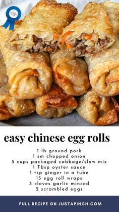 the recipe for easy chinese egg rolls is shown in front of an advertise