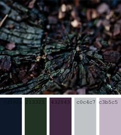 the color palette is dark purple, green, and grey with some brown in it