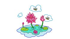 Lotus flower(water lily)on a pond with floating leaves and bees buzzing around for flowers aroma! Floating Leaves, Lotus Art, A Pond, Water Lily, Lotus, Floating, Bee, Digital Art