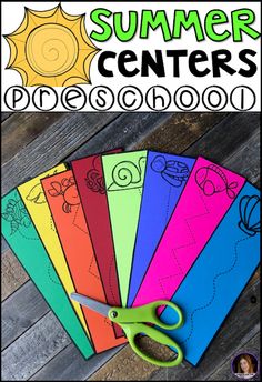 an assortment of paper and scissors with the words summer centers on them