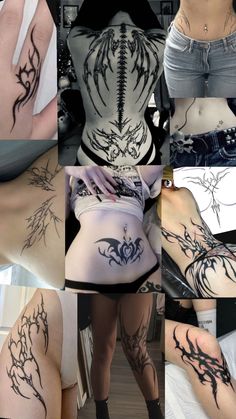 many different pictures of women with tattoos on their bodies