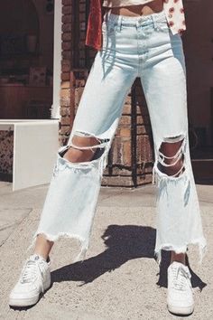 Trendy Fall Flare Jeans With Frayed Hem, Trendy Street Style Bottoms For Spring, Trendy Spring Street Style Bottoms, Summer High Rise Distressed Flare Jeans, Edgy Flare Jeans For Spring, Trendy High-cut Leg Bottoms For Fall, Ripped Flare Jeans For Summer, Urban High Rise Flare Jeans For Spring, Urban High-rise Flare Jeans For Spring