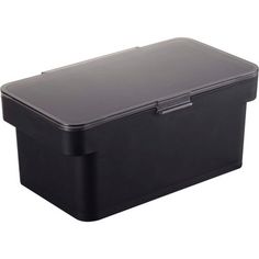 a black storage box with lid and handles on a white background, it is also used to store items