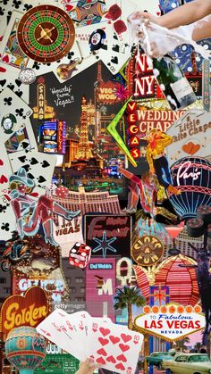 the las vegas sign collage is made up of many different types of casino signs