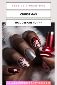 Christmas Nails Christmas Nails Silver, Christmas Nails Biab, Red Chrome Christmas Nails, Elegant Holiday Nails, Christmas Nails Red And Green, Subtle Holiday Nails, Holiday Dip Nails Winter, Red And Silver Nail Designs, Sparkly Nail Designs