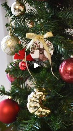 a christmas tree with ornaments hanging from it