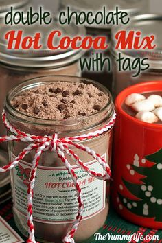 chocolate hot cocoa mix with tags in a jar