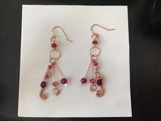 Handmade Beaded Copper Wire Earrings Red Beaded Copper Dangle Earrings   | eBay Burgundy Dangle Earrings, Colorful Beaded Copper Earrings Gift, Handmade Burgundy Dangle Earrings, Red Wire Wrapped Dangle Earrings, Red Dangle Earrings With Colorful Beads, Copper Beaded Dangle Earrings With Dangling Beads, Red Beaded Drop Earrings With Ear Wire, Red Drop Beaded Earrings For Pierced Ears, Red Drop Beaded Earrings