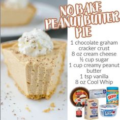 an advertisement for no bake peanut butter pie