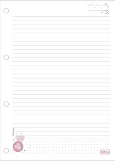 a pink and white lined paper with dots