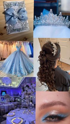 Fiesta xv años azul claro Blue Quinceanera Ideas, Quinceanera Winter Wonderland, Blue Quinceanera Theme, Light Blue Quinceanera Dresses, Light Blue Quince, Cinderella Quinceanera Themes, Cinderella Sweet 16, Cinderella Quinceanera