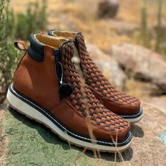 Crafted Western Cowboy Boots — In Style Sandals Brown Woven Leather Boots, Brown Woven Leather Boots With Round Toe, Fall Boots With Woven Leather And Round Toe, Fall Woven Leather Boots With Round Toe, Fall Boots With Woven Leather, Cowboy Boot Crafts, Free Shoes, Comfort Design, Brown Heels