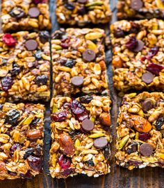 homemade granola bars with chocolate chips and nuts