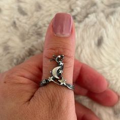 Gorgeous! Truly One Of A Kind Celestial Statement Ring Size 10 A Beautifully Crafted Ring It Features A Crescent Moon Surrounded By Stars Adjustable Celestial Star-shaped Rings, Moon Wedding Ring, Silver Star Ring, Moon Wedding, Closet Accessories, Hand Crafted Jewelry, Star Ring, Moon Stars, Camping Meals