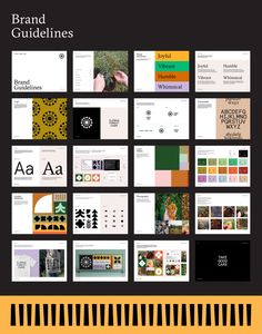 the brand guidelines are displayed in black and yellow