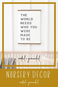 nursery decor with the words nursery decor on it and an image of a baby's crib