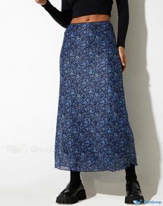 Orcajump - Womens High-Waisted Floral Midi Skirt in Blue Vintage Midi Skirt, Floral Midi Skirt, Black Midi Skirt, Black Midi, Blue Outfit, Blue Vintage, Skirt Outfits, A Line Skirt, A Line Skirts