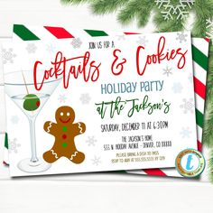 Cookies and Cocktails Christmas Party Invitation, Adult Cocktail Party Holiday Invite,  Cookie Swap Exchange Party, DIY Editable Template Cocktails Christmas, Winter Gala, Christmas Cookie Party, Cocktail Party Decor, Swap Party, Christmas Cocktail Party, Bunco Party, Cookie Exchange Party, Cookie Decorating Party