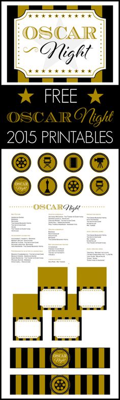 the oscars party flyer is shown in black and gold with white stars on it