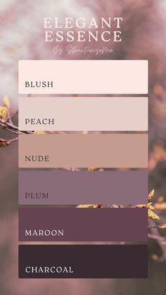 the color palette for elegant essene is shown in shades of pink, purple and brown