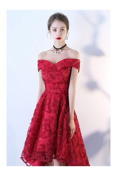 High Low Aline Red Lace Party Dress Off Shoulder - $54.56 #BLS97003 - SheProm.com Glamorous A-line Midi Dress For Prom, Fitted A-line Evening Dress For Prom Season, Red A-line Dress For Banquet, Knee-length Dresses For Prom Season Banquet, Fitted A-line Mini Dress For Party, Dressy A-line Evening Dress For Party Season, A-line Evening Dress For Cocktail And Prom Season, Holiday Wedding A-line Midi Dress, Holiday Evening A-line Midi Dress