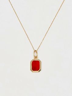 Editor's NotesPANACHE CHASUNYOUNG presents a classic pendant necklace. The color contrast of yellow gold and red highlights the item. - Square angled pendant- Yellow gold and red combination- Antique metal- Logo charm drop- Luxurious and feminine mood Measurements(in.)One Size- Size: 15.75 in. ( + 1.97 in. ) Composition & Care- Material: Natural Carnelian, Antique Gold Plated Brass- Plated products may discolor over time due to their nature.- Please be careful that d Luxury Metal Square Pendant Necklace, Red Amulet Pendant Necklace, Red Necklace With Large Pendant For Formal Occasions, Formal Red Necklace With Large Pendant, Red Locket Necklace With Round Pendant, Red Locket Necklace For Formal Occasions, Formal Red Square Pendant Necklace, Red 14k Gold Pendant Necklaces, Red Polished Round Pendant Necklace