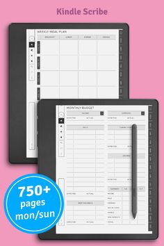 the printable planner is shown on top of a tablet and in front of a clipboard