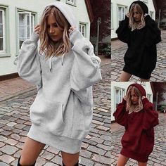 Trendy Fashion Winter Women Casual Loose Hoodie Sweatshirt Dress Hooded Pullover Coat Jumper, Women's Top Bunny Ear Hoodie, Hooded Sweater Dress, Hoodies Pullover, Women Hoodies, Oversize Women, Rattan Bag, Woman Clothes, Winter Hoodies, Winter Sweatshirt