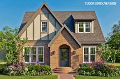 this is an artist's rendering of a two - story house with front porch and landscaping