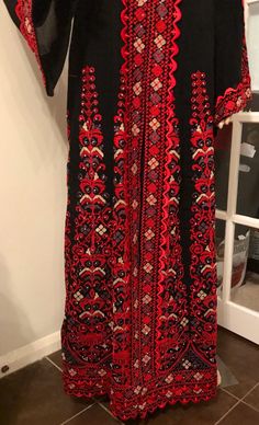 2 Piece Black Dress/ Abaya/ Kaftan/ Thobe and matching belt | Etsy Red Folk Style Maxi Dress, Traditional Red Tunic Maxi Dress, Red Traditional Maxi Dress, Traditional Red Embroidered Maxi Dress, Red Embroidered Long Abaya, Traditional Black Maxi Dress, Traditional Embroidered Red Maxi Dress, Festive Red Embroidered Abaya, Bohemian Red Dress With Embroidered Border