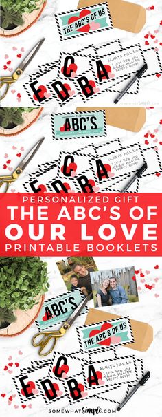 the abc's of our love printable booklet is shown in red and black