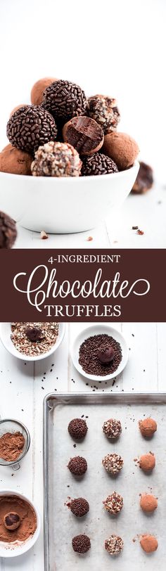 chocolate truffles on a baking sheet and in bowls