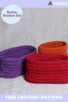 three crochet bracelets sitting next to each other