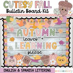 an autumn learning kit for children with the words,'cutey fall bulletin board kits '