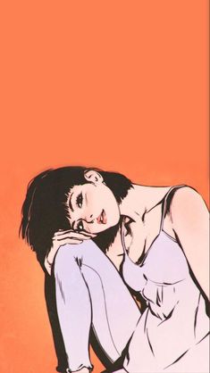 a drawing of a woman sitting on the ground with her hand under her chin and looking down