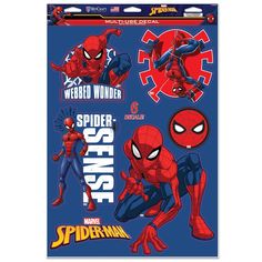 spider - man stickers are shown on a blue background