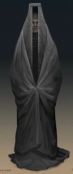 an artistic rendering of a black cloak with a tie on it's head and neck