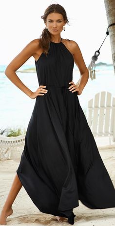 Black Summer Maxi Dress, Hamptons Dress, Resort Fashion, Summer Black Dress, Black Women Fashion, Black Maxi, Everyday Dresses, Looks Style