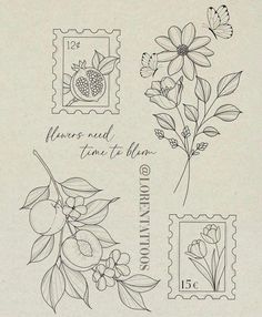 some stamps with flowers and leaves on them